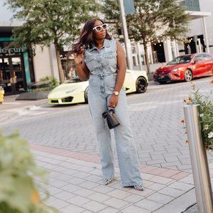 Zara Denim Cutout Jumpsuit Size Large